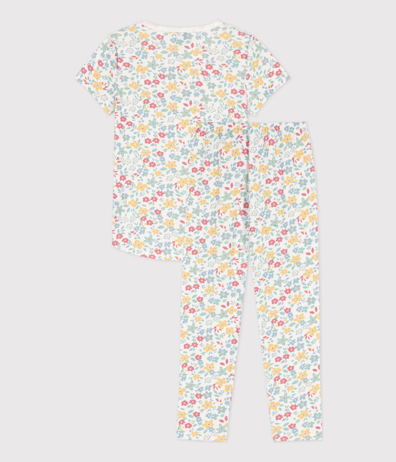 Pijama de manga corta de algod&oacute;n con flores para ni&ntilde;a blanco MARSHMALLOW/blanco MULTICO