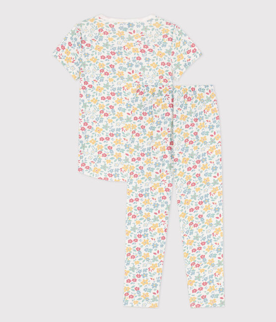Pijama de manga corta de algodón con flores para niña blanco MARSHMALLOW/blanco MULTICO