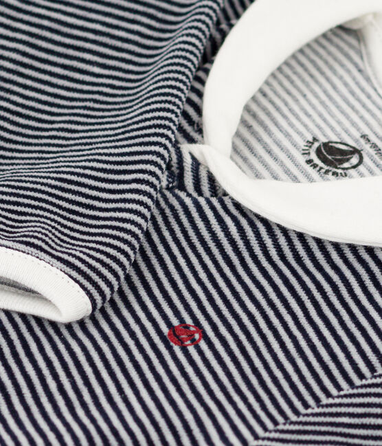 Pijama de terciopelo milrayas para bebé azul SMOKING/blanco MARSHMALLOW