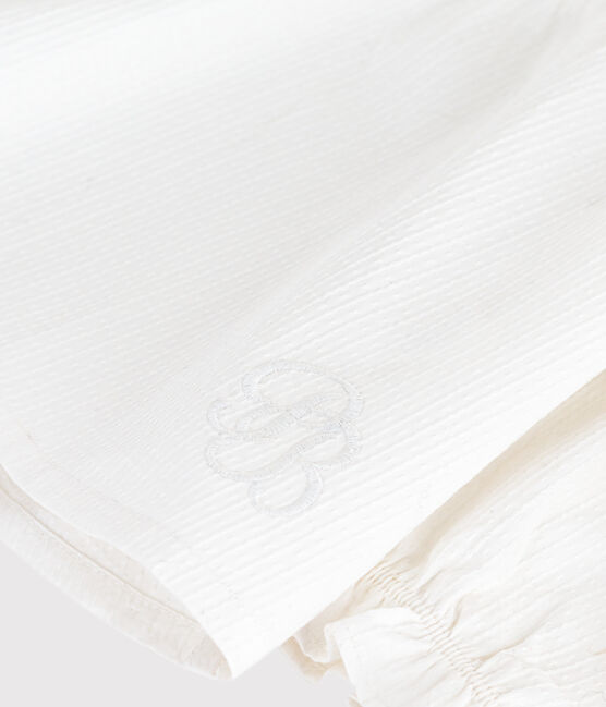 Blusa de popelina de algodón de manga larga con cuello y bordado blanco ECUME