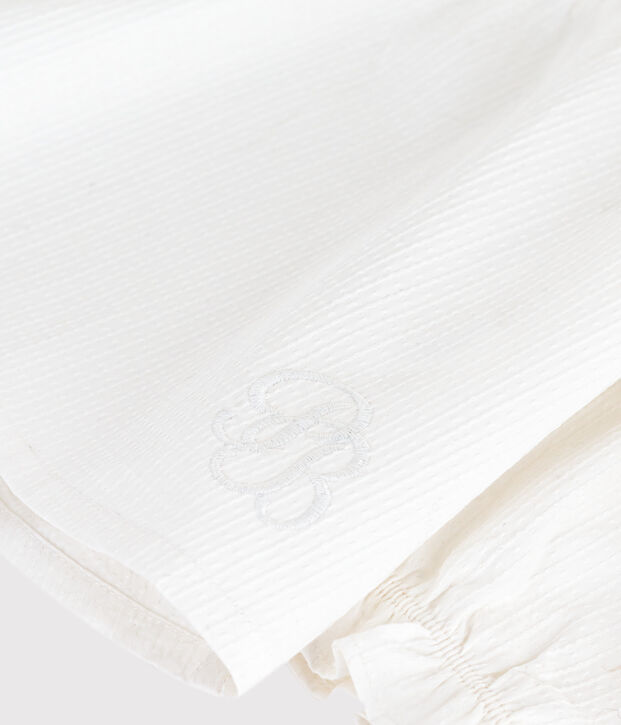 Blusa de popelina de algod&oacute;n de manga larga con cuello y bordado blanco