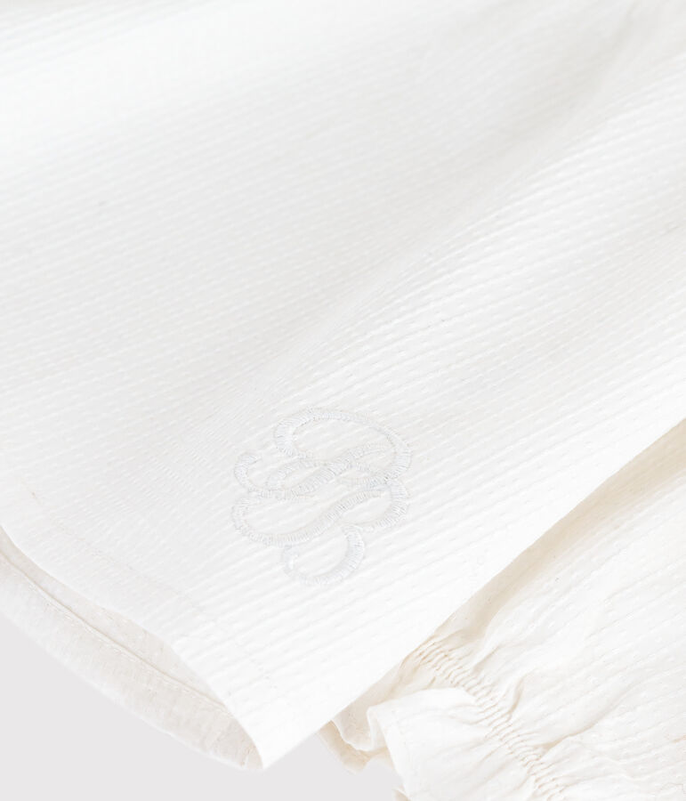 Blusa de popelina de algod&oacute;n de manga larga con cuello y bordado blanco