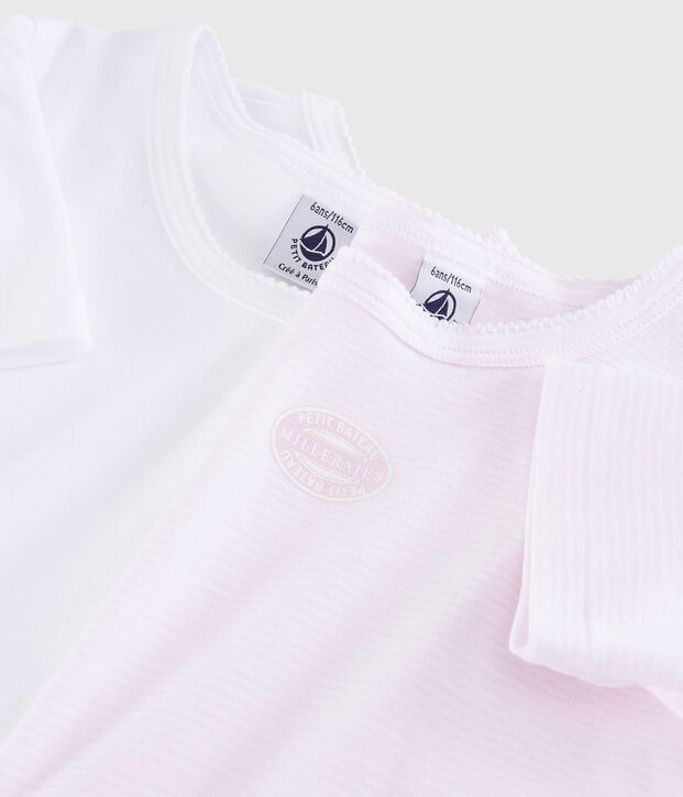 Juego de 2 camisetas de manga corta de milrayas rosas de punto para ni&ntilde;a peque&ntilde;a multicolor