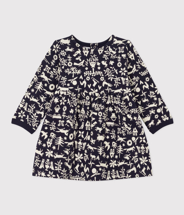 Vestido de manga larga de t&uacute;bico acolchado estampado para beb&eacute; azul/crudo