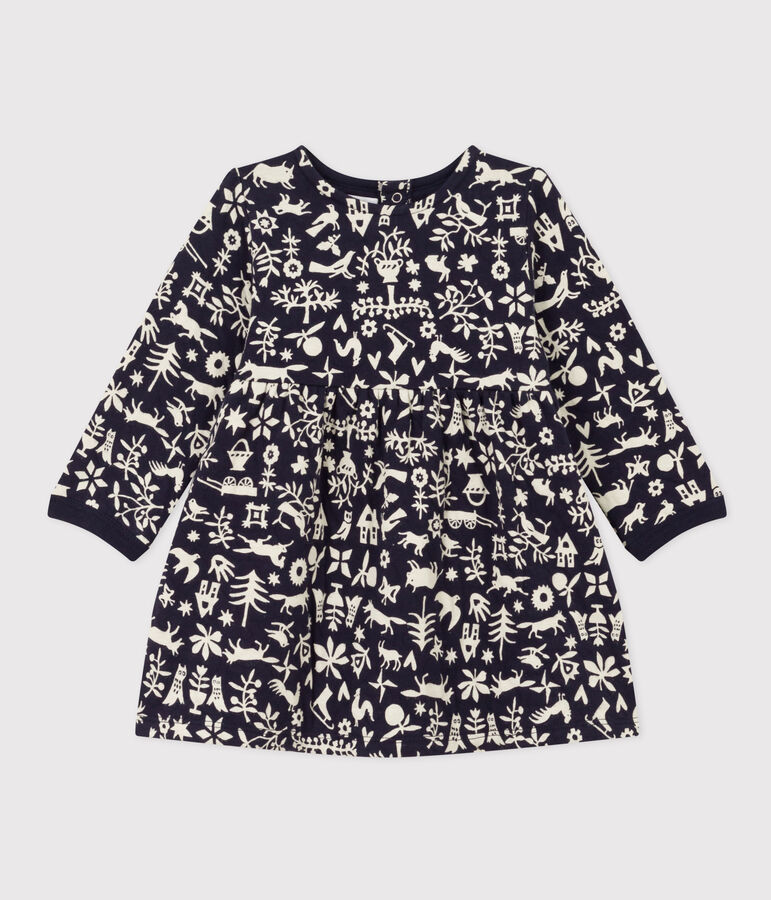 Vestido de manga larga de t&uacute;bico acolchado estampado para beb&eacute; azul/crudo