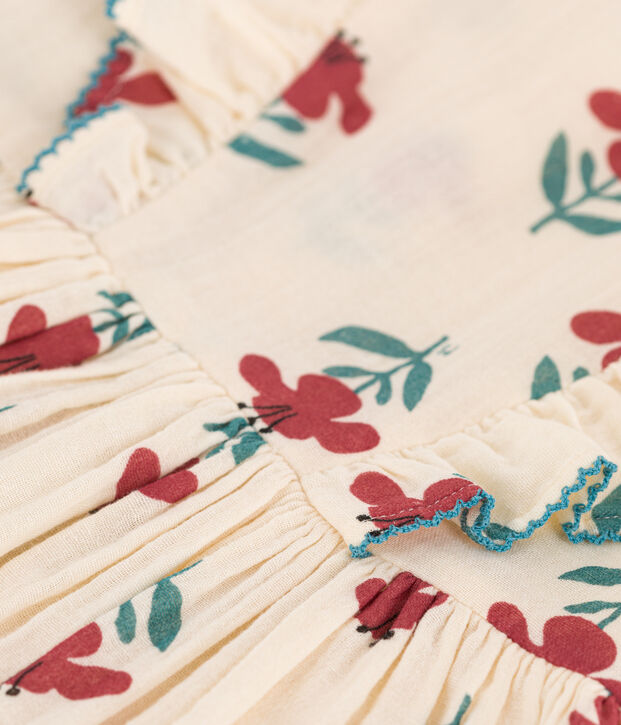 Vestido de gasa de algod&oacute;n con flores para ni&ntilde;a crudo/multicolor