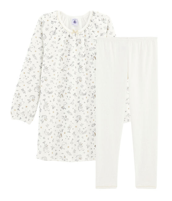 Camisón de terciopelo con «leggings» para niña pequeña blanco MARSHMALLOW/blanco MULTICO