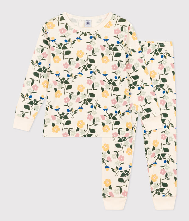 Pijama infantil de algod&oacute;n con estampado de flores crudo/multicolor