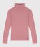 Camiseta de cuello alto de algod&oacute;n a rayas para mujer rojo/blanco
