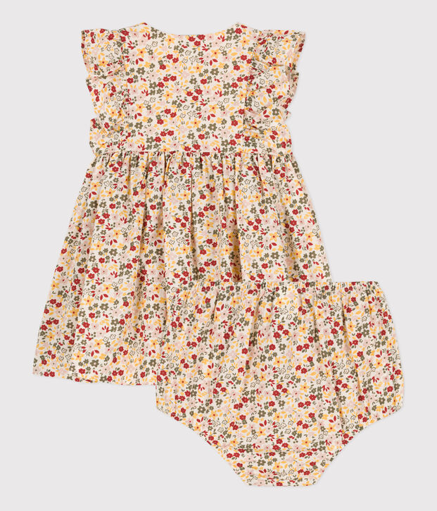 Vestido sin mangas de popelina con bombacho para beb&eacute; crudo/multicolor