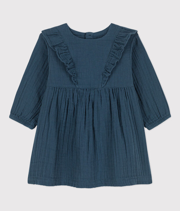 Vestido de gasa de algod&oacute;n de manga larga para beb&eacute; gris