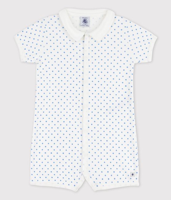 Pelele corto de algodón con estrellas para bebé blanco MARSHMALLOW/azul BRASIER