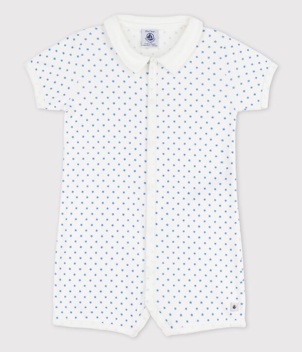 Pelele corto de algod&oacute;n con estrellas para beb&eacute; blanco/azul