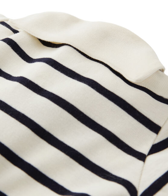 Pijama de bebé rayado con cuello blusa beige COQUILLE/azul ABYSSE