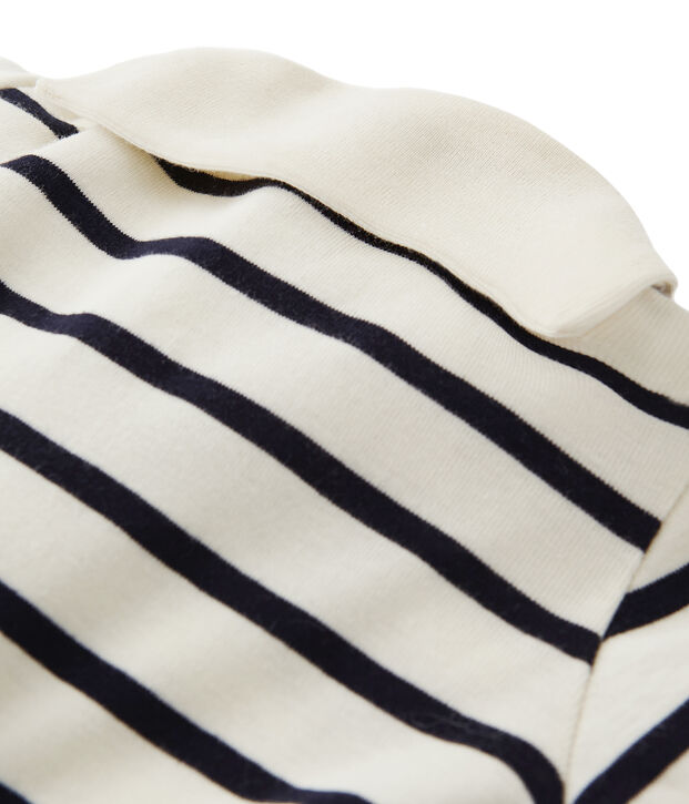 Pijama de beb&eacute; rayado con cuello blusa blanco/azul