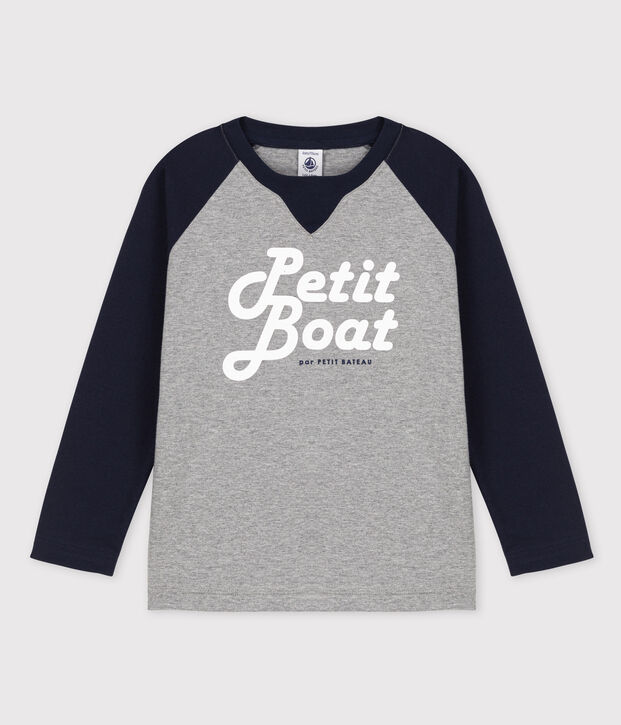 Camiseta de punto de manga larga para ni&ntilde;o gris/azul