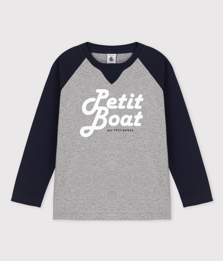 Camiseta de punto de manga larga para ni&ntilde;o gris/azul