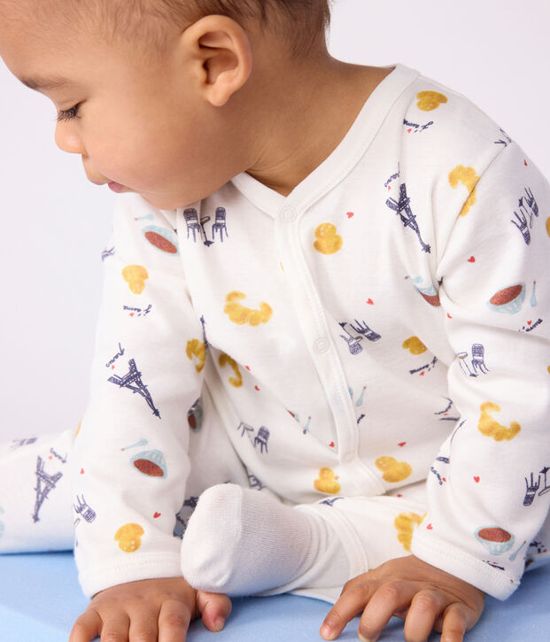 Pijama sin pies de algod&oacute;n con estampado de Par&iacute;s para beb&eacute; blanco/multicolor