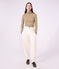 Camiseta lisa de cuello alto de algod&oacute;n para mujer beige