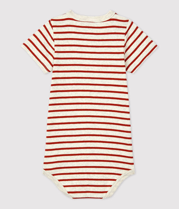Bodi a rayas con cuello tunecino de algod&oacute;n ecol&oacute;gico de beb&eacute; beige/marron