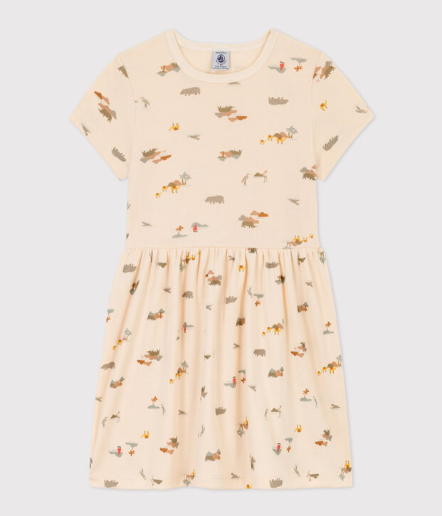 Vestido de algod&oacute;n estampado para ni&ntilde;a crudo/multicolor