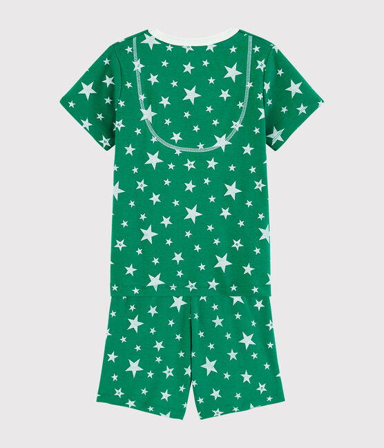 Pijama corto verde con estrellas de algodón de niño verde GAZON/blanco ECUME