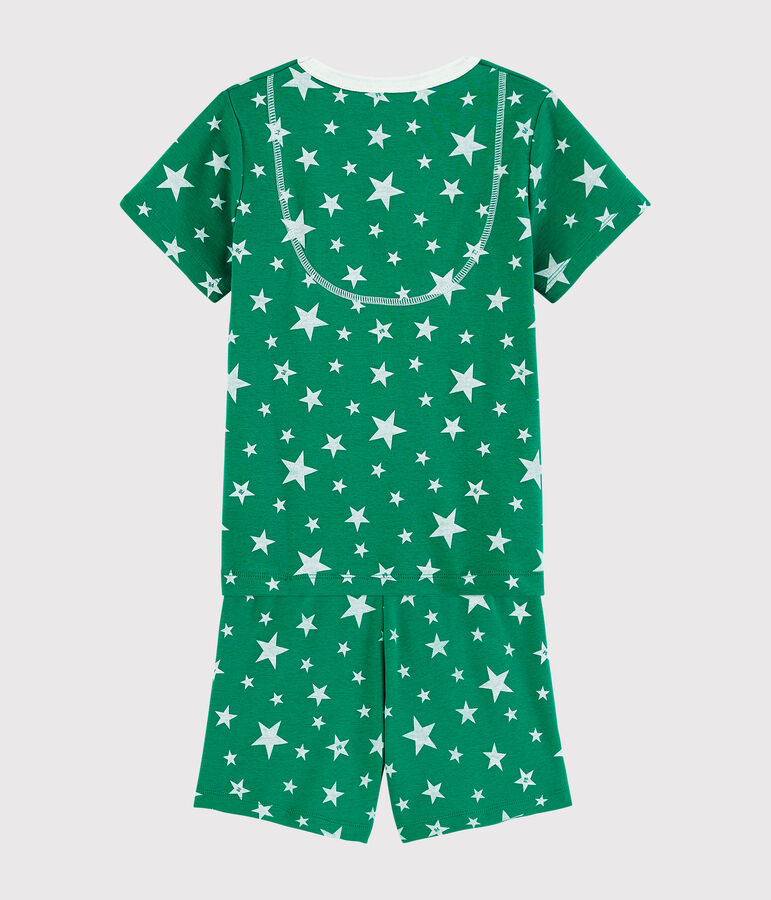 Pijama corto verde con estrellas de algod&oacute;n de ni&ntilde;o verde/blanco