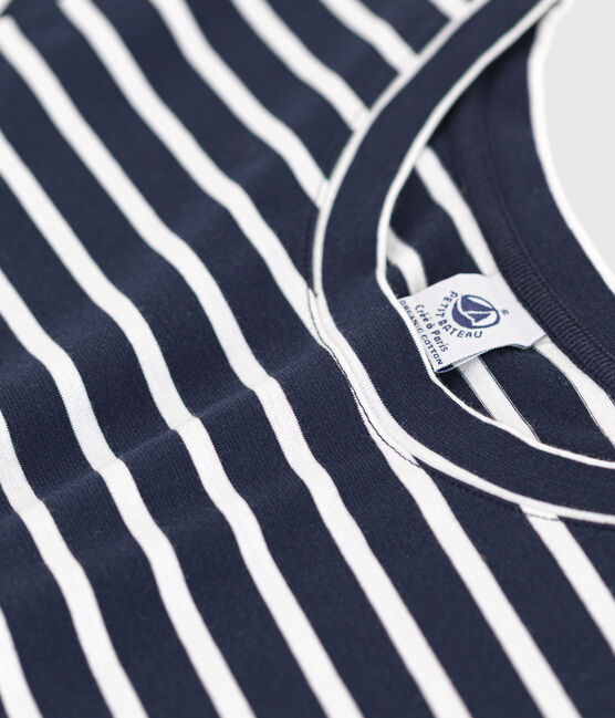 La camiseta RECTA de algodón con cuello redondo para mujer azul SMOKING/blanco MARSHMALLOW