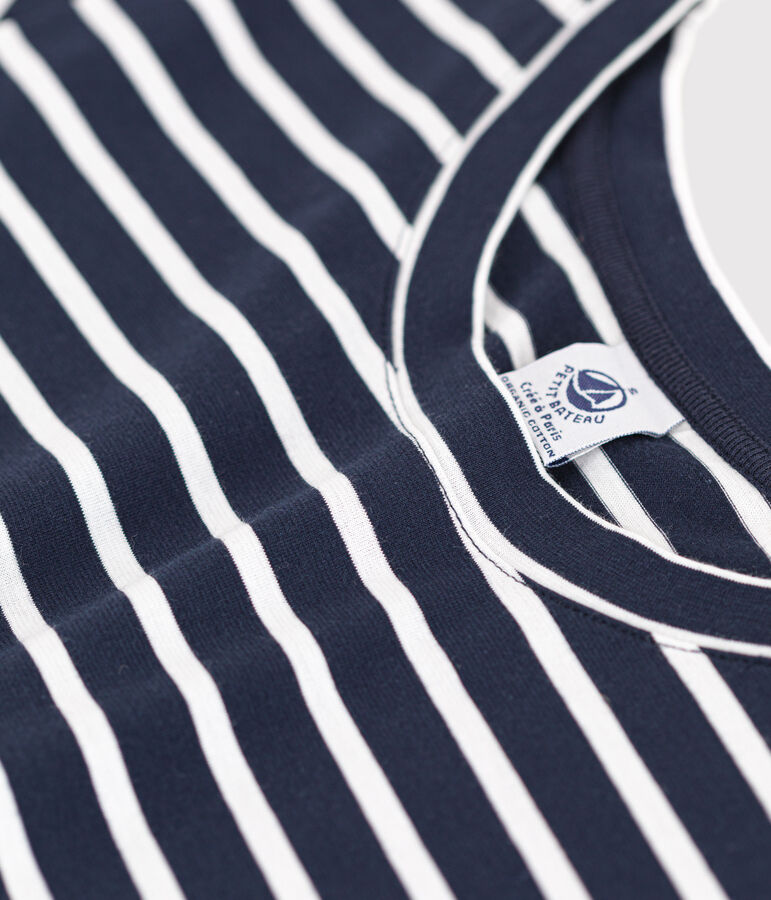 La camiseta RECTA de algod&oacute;n con cuello redondo para mujer azul/blanco