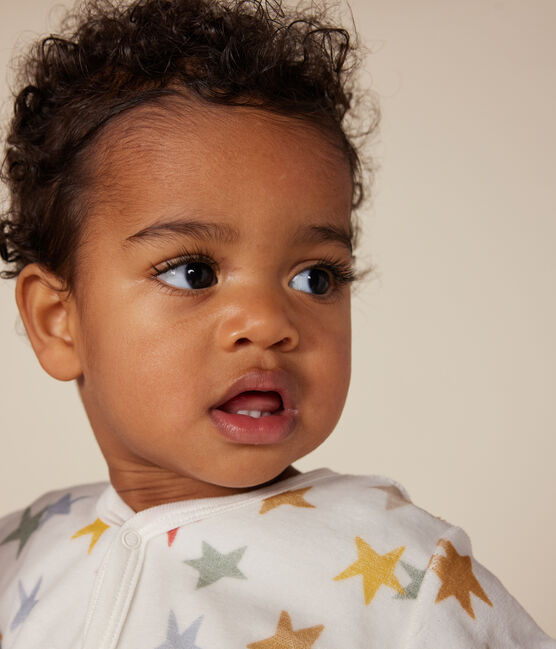 Pijama de terciopelo con estampado de estrellas para bebé blanco MARSHMALLOW/blanco MULTICO