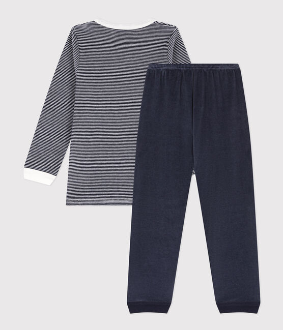 Pijama de terciopelo para niño/niña azul SMOKING/blanco MARSHMALLOW