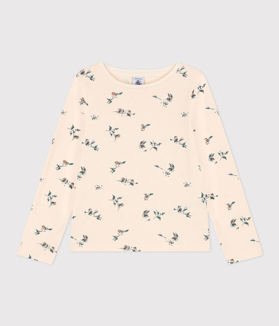 Camiseta de algodón de manga larga con estampado de flores de niña blanco AVALANCHE/ MULTICO