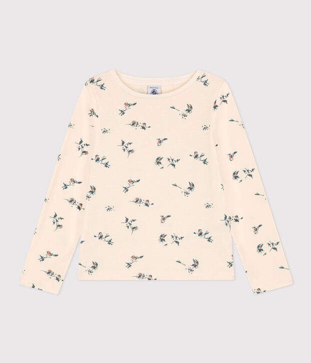 Camiseta de algod&oacute;n de manga larga con estampado de flores de ni&ntilde;a crudo/multicolor