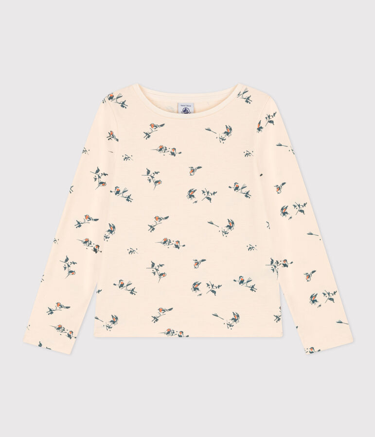 Camiseta de algod&oacute;n de manga larga con estampado de flores de ni&ntilde;a crudo/multicolor