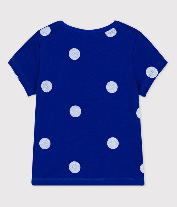 Camiseta de manga corta de algod&oacute;n/lino de ni&ntilde;a azul/blanco