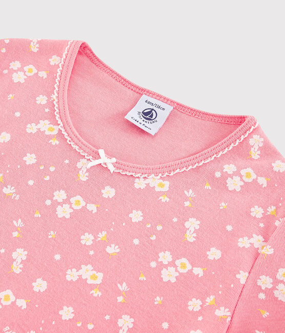 Pijama corto con estampado de flores de cerezo de niña de algodón rosa GRETEL/blanco MULTICO