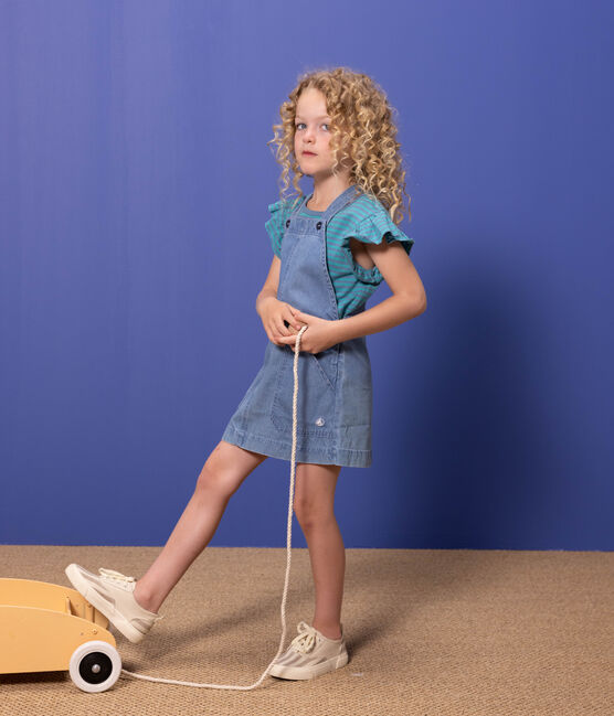 Esencialmente mano apertura Pichi de tejido vaquero ligero para niña DENIM CLAIR | Petit Bateau