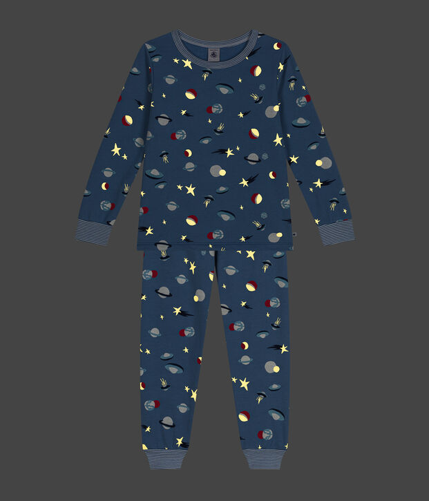 Pijama infantil de felpa cepillada con estampado espacial azul/multicolor