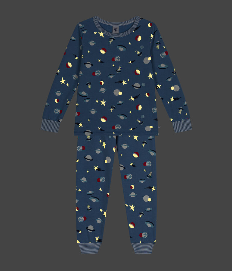 Pijama infantil de felpa cepillada con estampado espacial azul/multicolor