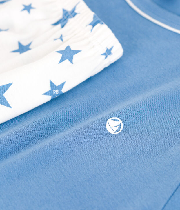 Pijama corto infantil de algod&oacute;n azul/blanco