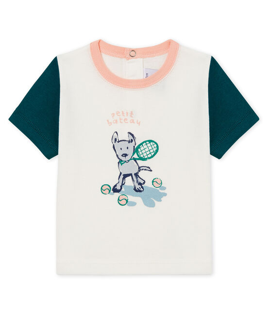Camiseta manga corta con motivos para bebé niño blanco MARSHMALLOW/verde PINEDE CN
