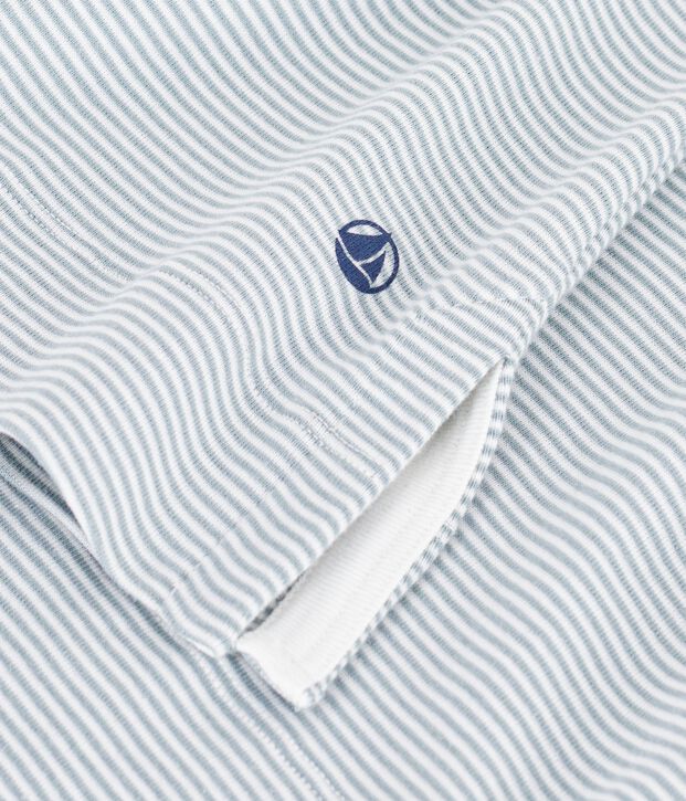 Camis&oacute;n de algod&oacute;n a rayas con cuello mao para mujer gris/blanco