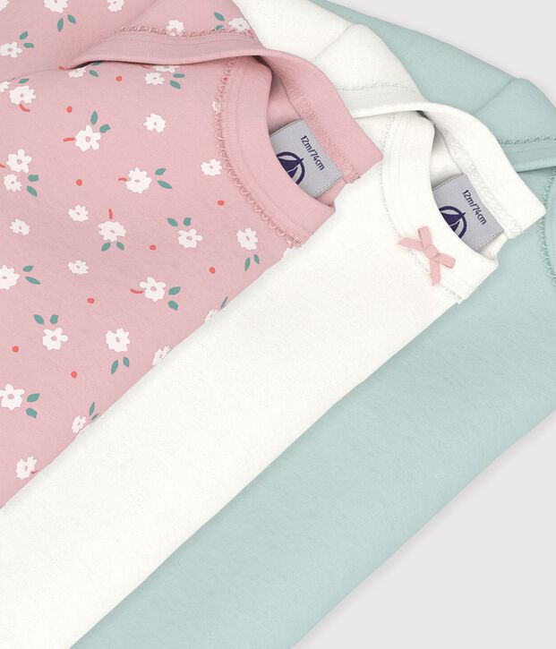 Juego de bodis de algod&oacute;n de manga larga con estampado de flores para beb&eacute; multicolor