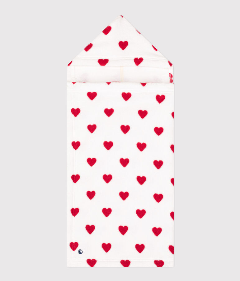 Capa de ba&ntilde;o de rizo con corazones para beb&eacute; blanco/rojo