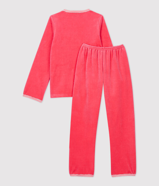 Pijama rosa de ni&ntilde;a con motivo de girl scout de terciopelo rosa