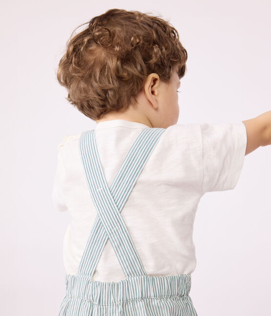 Peto corto de algodón a rayas para bebé blanco MARSHMALLOW/azul BRUT