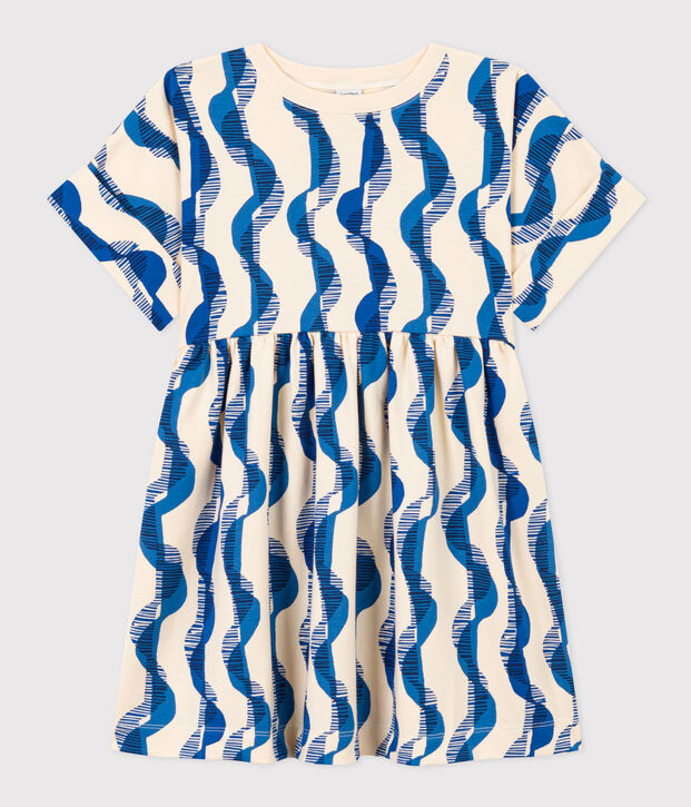 Vestido estampado de manga corta de algod&oacute;n de ni&ntilde;a crudo/multicolor