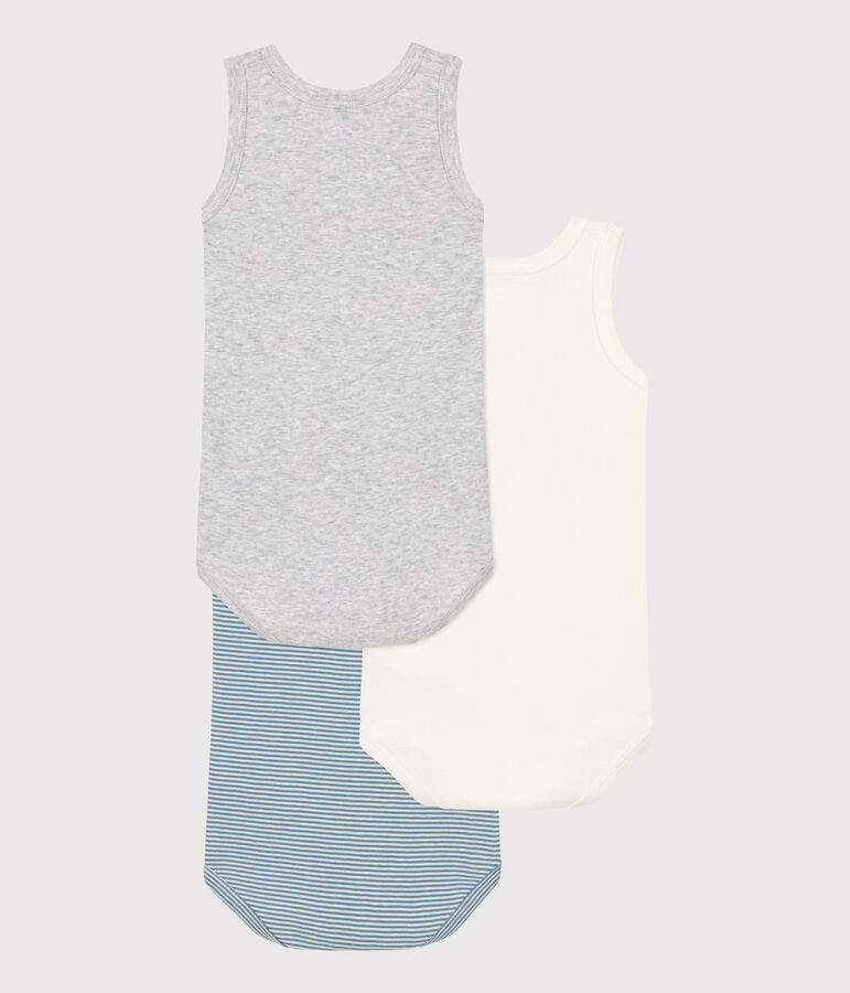Juego de 3 bodis sin mangas milrayas de algod&oacute;n de beb&eacute; variante 1