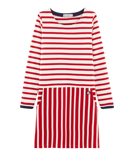 Vestido manga larga para mujer rojo TERKUIT/blanco MARSHMALLOW