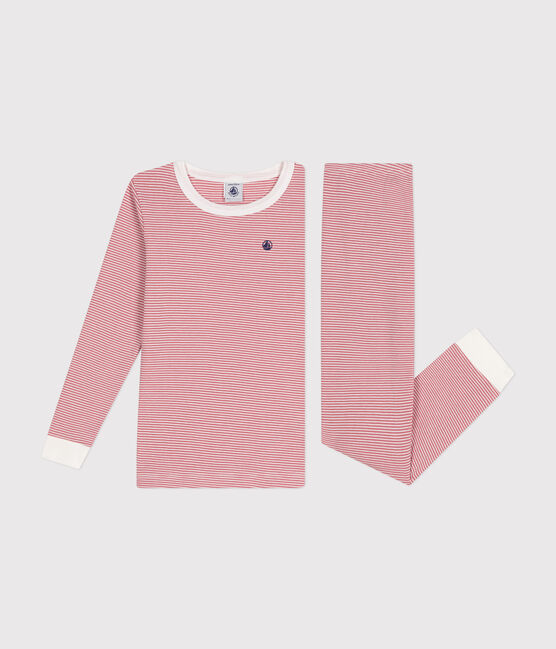 Pijama infantil ajustado de algodón a rayas rosa ROSEWOOD/ MARSHMALLOW